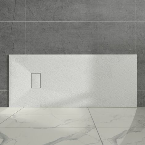 Aquariss White Rectangular Shower Tray Slate Effect SMC Slip-Resistant Shower Base for Enclosures 1700x700mm with Waste