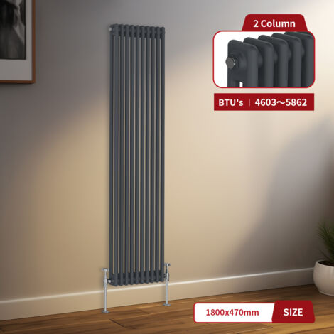 Warmehaus Traditional Radiator 2 Column Anthracite Central Heating 1800 x 470mm (1/5)