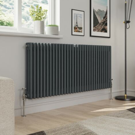 Warmehaus Traditional Triple Column Anthracite Radiator Cast Iron Style Radiators 600x1462mm