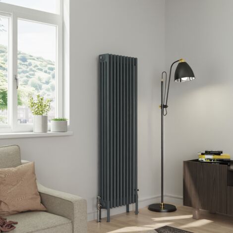 Warmehaus Traditional 4 Column Anthracite Radiator Cast Iron Style Radiators 1500x470mm