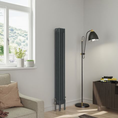 Warmehaus Traditional 4 Column Anthracite Radiator Cast Iron Style Radiators 1500x200mm