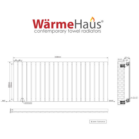Warmehaus Flat Panel Black Radiator Horizontal Single 600x1428mm
