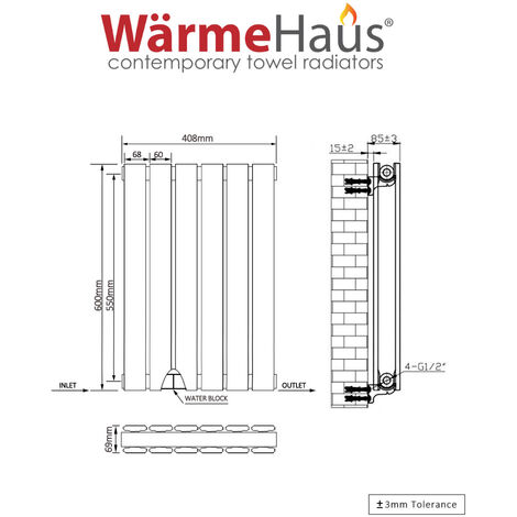 Warmehaus Black Flat Panel Radiator Horizontal Double 600x408mm