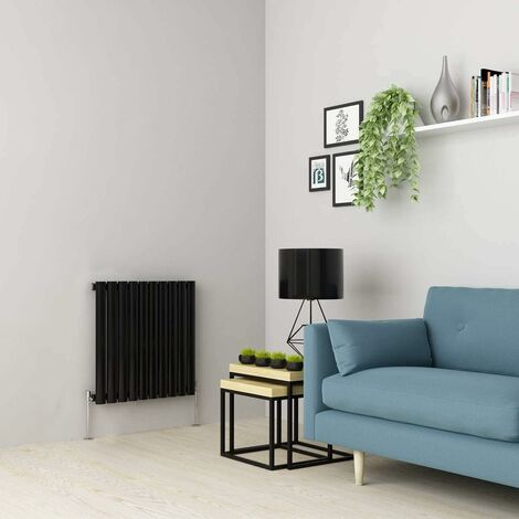 Warmehaus Black Oval Radiator Horizontal Single Panel 600x590mm