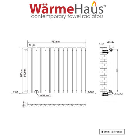 Warmehaus Oval Radiator Anthracite Horizontal Single 600x767mm