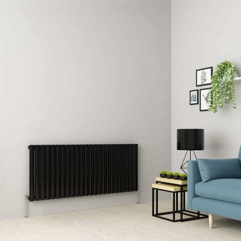 Warmehaus Black Oval Radiator Horizontal Single Panel 600x1416mm