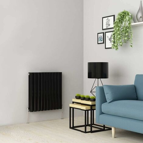 Warmehaus Black Oval Radiator Horizontal Double Panel 600x590mm