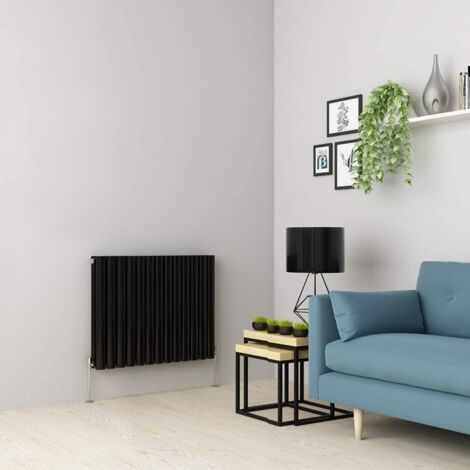 Warmehaus Black Oval Radiator Horizontal Double Panel 600x767mm