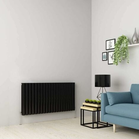 Warmehaus Black Oval Radiator Horizontal Double Panel 600x1180mm