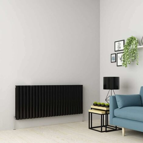 Warmehaus Black Oval Radiator Horizontal Double Panel 600x1416mm