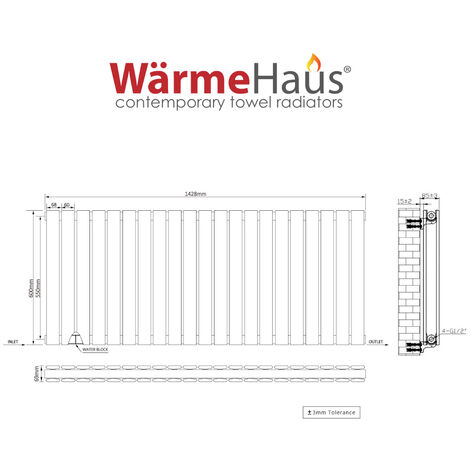 600 x 1430mm Black Double Flat Panel Horizontal Radiator