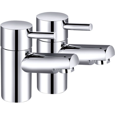Aquariss Modern Bathroom Basin Pillar Taps - Pair Basin Sink Mixer Taps - 1/4 Turn Washroom Pair Faucets Twin Lever 2 Pcs for Bathroom, Kitchen (1/2)