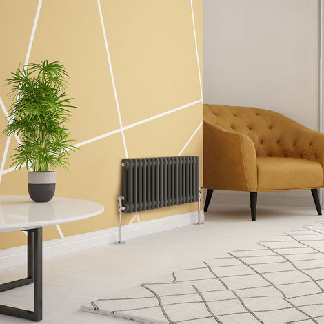 Traditional Cast Iron Style Anthracite Double Horizontal Radiator 300 x 830mm