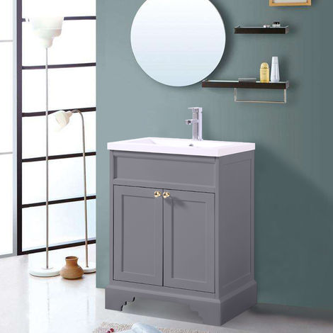 Matte Grey Floor Standing Bathroom Furniture Vanity Unit Cabinet with Basin 600mm