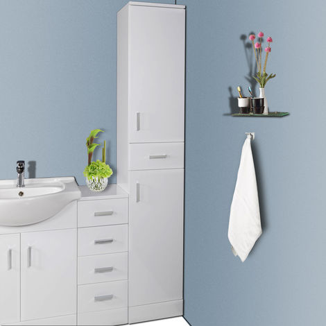 1900mm Gloss White Bathroom Furniture Tall Modern Cabinet Storage Unit