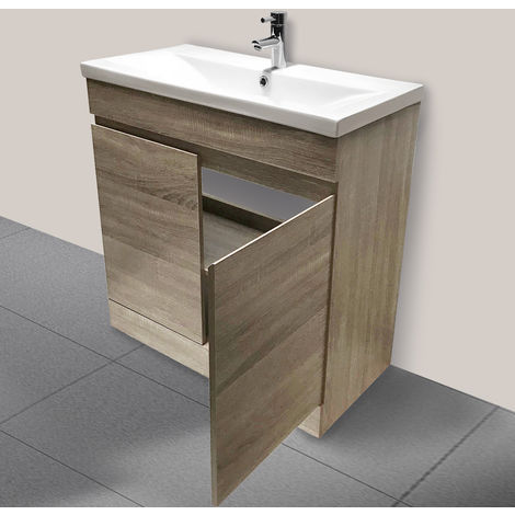 800mm Grey Oak Effect Bathroom Vanity Unit Basin Storage Cabinet Furniture