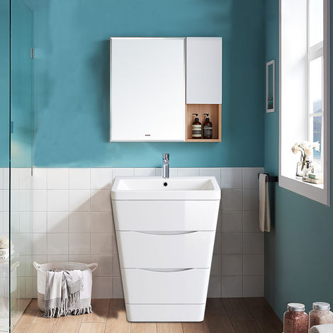 Floor Standing Drawer Vanity Unit Basin Bathroom Storage Furniture 600mm Gloss White