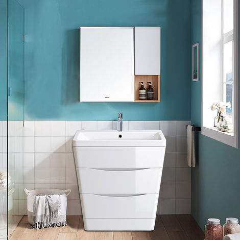 Floor Standing Drawer Vanity Unit Basin Bathroom Storage Furniture 800mm Gloss White