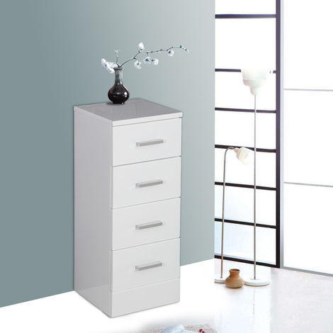 White 4 Drawer Bathroom Cabinet Floor Standing Storage Furniture Unit 330mm