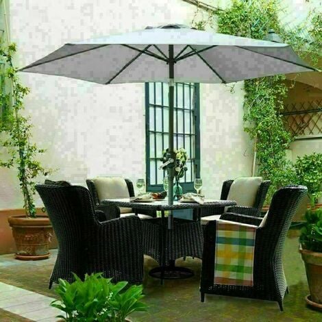 3M Round Garden Parasol Outdoor Patio Sun Shade Umbrella with Tilt Crank Grey