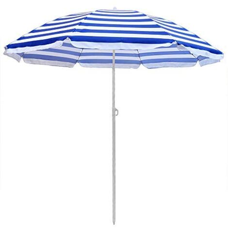 Beach Parasol Garden Outdoor Patio Sun Shade Tilting Umbrella 160cm Blue-White