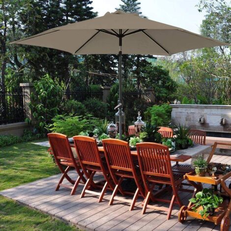 2.7m Round Garden Parasol Outdoor Patio Sun Shade Umbrella with Tilt Crank UV protection -  Brown