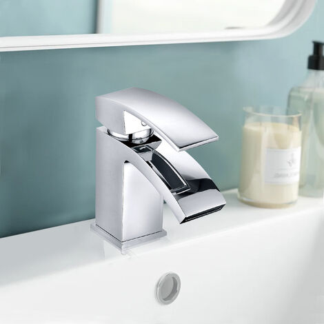 Aquariss Square Waterfall Bathroom Sink Monoblock Mixer Faucet Chrome (1/5)