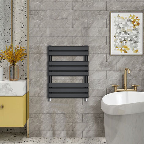 WarmeHaus Minimalist Heated Towel Rail Radiator Bathroom Flat Panel Black 800 x 600mm