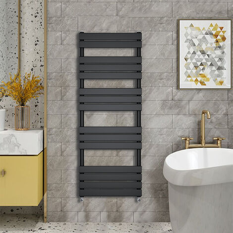 WarmeHaus Minimalist Heated Towel Rail Radiator Bathroom Flat Panel Black 1600 x 600mm