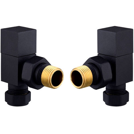 WarmeHaus Square Angled Towel Rail/Radiator Valves Black