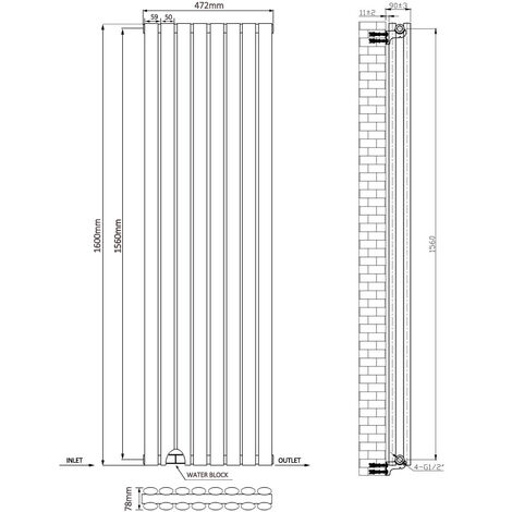 Warmehaus Oval Anthracite Radiator Vertical Double 1600x472mm