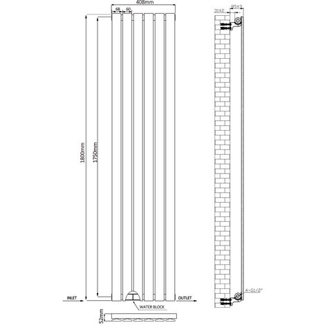 Warmehaus White Radiator Flat Panel Vertical Single 1800x408mm