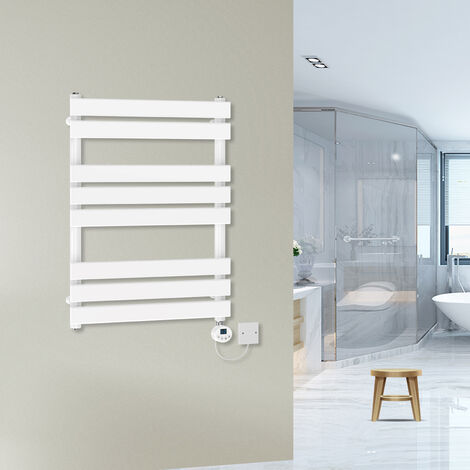 Prefilled Flat Electric Towel Rail Thermostatic White 800x600mm