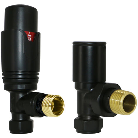 Warmehaus Thermostatic Radiator Valves 15mm TRV Angled Black