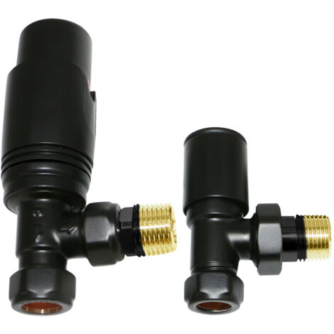 Warmehaus Thermostatic Radiator Valves 15mm TRV Angled Black