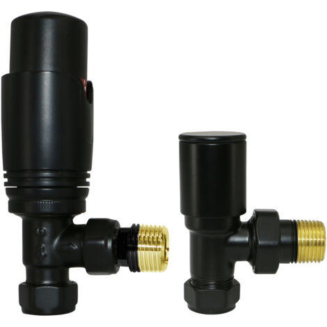 Warmehaus Thermostatic Radiator Valves 15mm TRV Angled Black