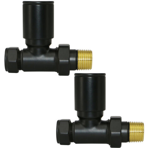 Warmehaus 15mm Pair of Radiator Valve Straight Black