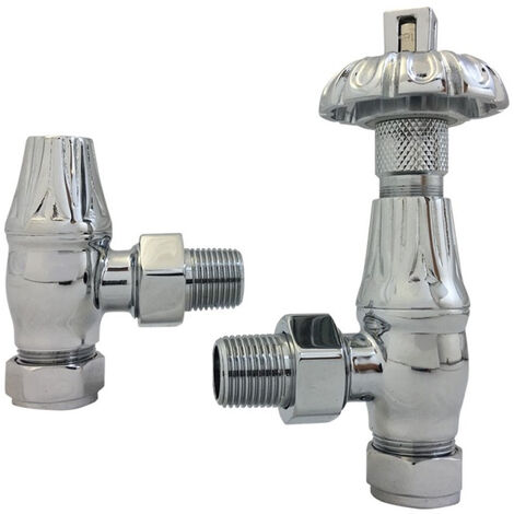 Warmehaus Traditional Antique Style Brass Thermostatic Radiator Valve Lockshield Heated Towel Rail Angled TRV Chrome