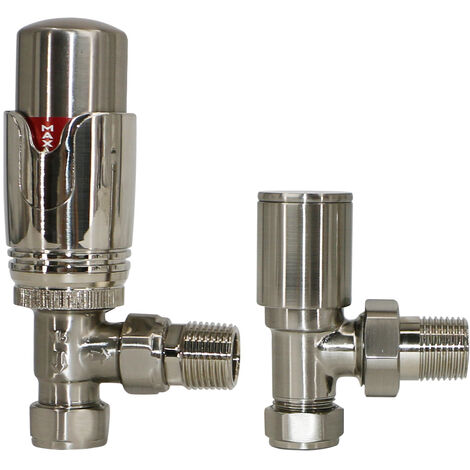 Warmehaus Thermostatic Radiator Valves 15mm Angled Satin Nickel