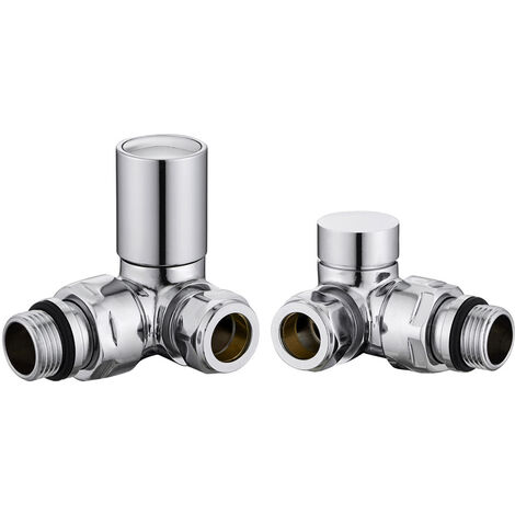 WarmeHaus 15mm Round Head Corner Radiator Valves Corner Towel Rail Valve + Lockshield Valve Chrome