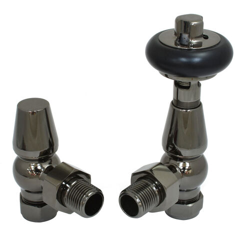 Warmehaus Chelsea Traditional Angled TRV Thermostatic Radiator Valves Black Nickel