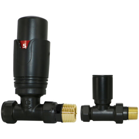 Warmehaus Thermostatic Radiator Valves 15mm TRV Straight Black