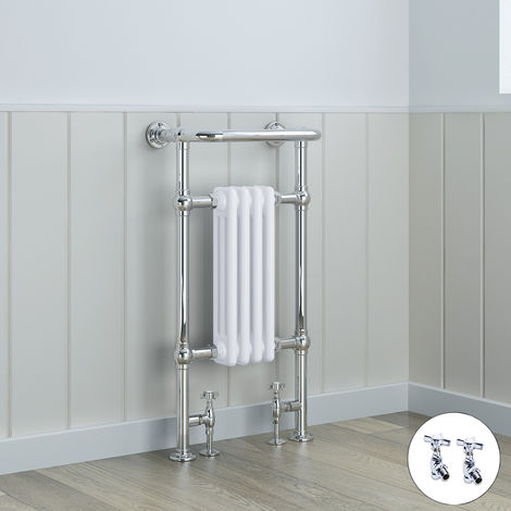 Traditional Chrome&White Towel Rail Radiator & Valves 940x479mm