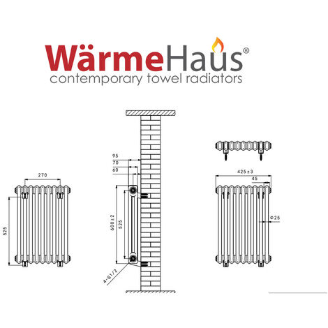 Warmehaus Traditional Double Column Black Radiator 600x425mm