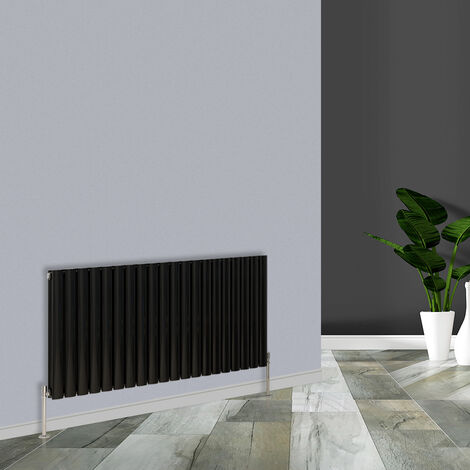 Modern Black Horizontal Double Oval Panel Radiator 600x1180mm (1/4)