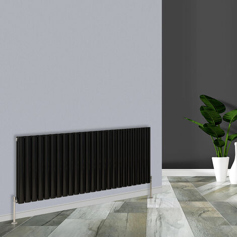 Modern Black Horizontal Double Oval Panel Radiator 600x1416mm (1/4)