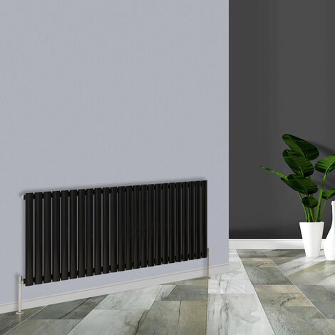 Warmehaus 600x1416mm Horizontal Black Single Oval Panel Radiator (1/5)