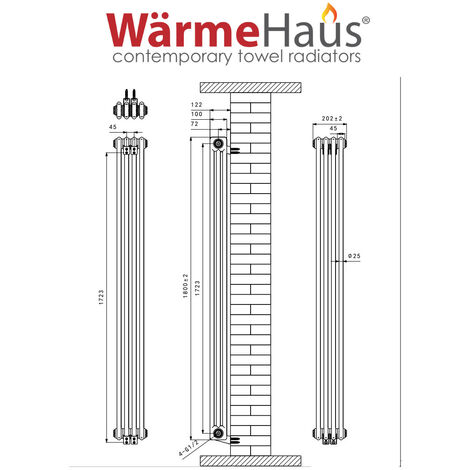 Warmehaus Traditional Triple Black Tall Radiator 1800x200mm