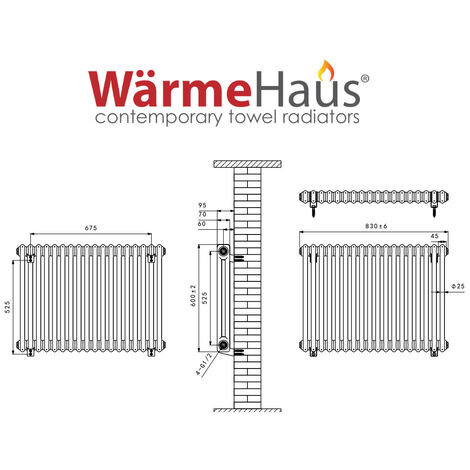 Warmehaus Traditional Double Column Black Radiator 600x830mm