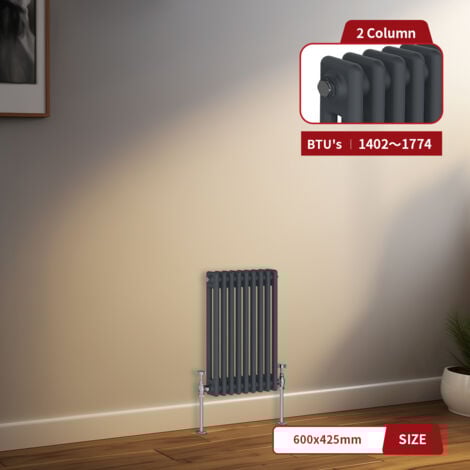 Warmehaus Traditional Radiator 2 Column Anthracite Central Heating 600x425mm